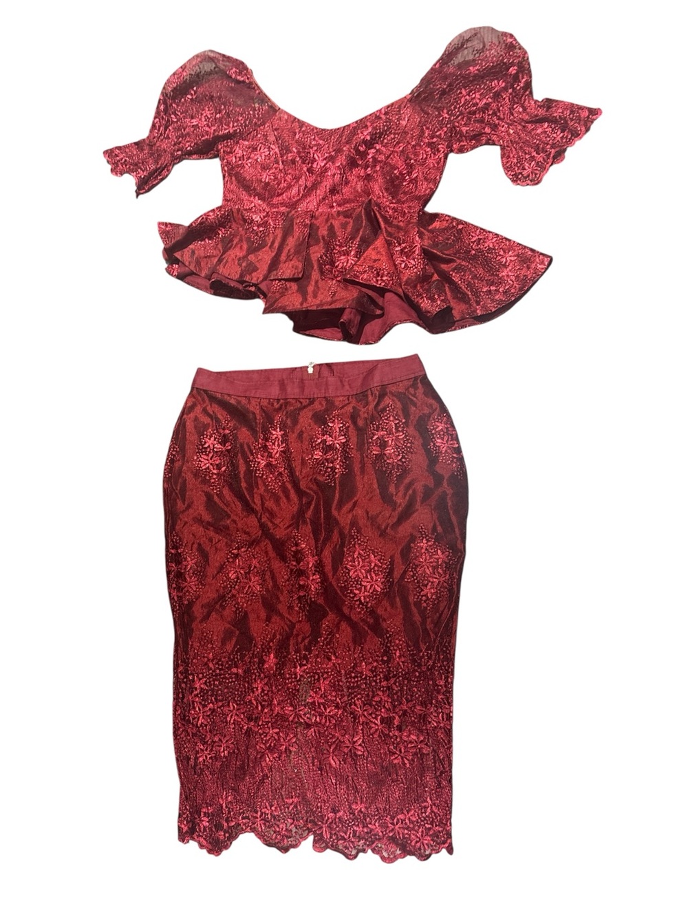 Luxed Chic  Love Story 2-Piece  Skirt blouse Lace special Occasion set Sz 10